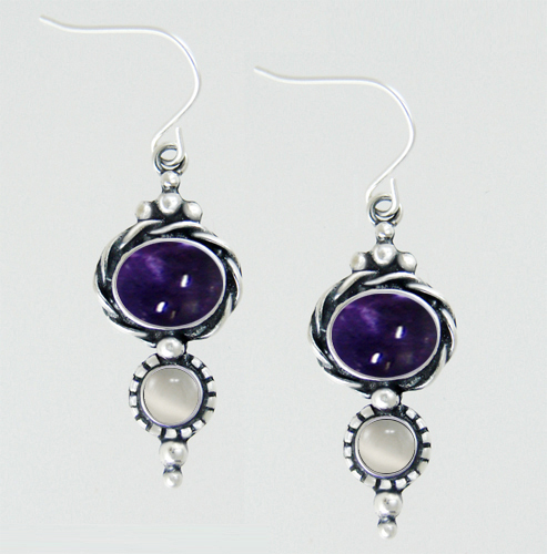 Sterling Silver Drop Dangle Earrings With Iolite And White Moonstone